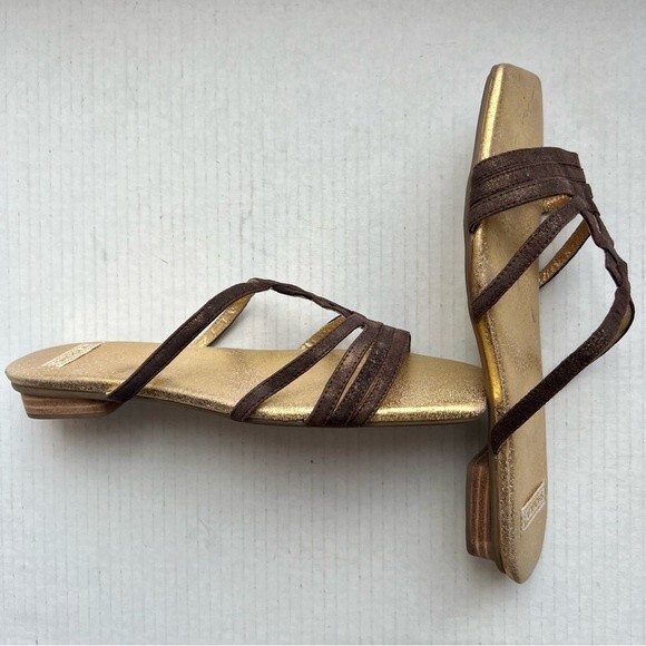 Shoola Layla Brown Leather Slide Sandals Metallic Gold Footbed Size EU 39 US 8 - Picture 12 of 12